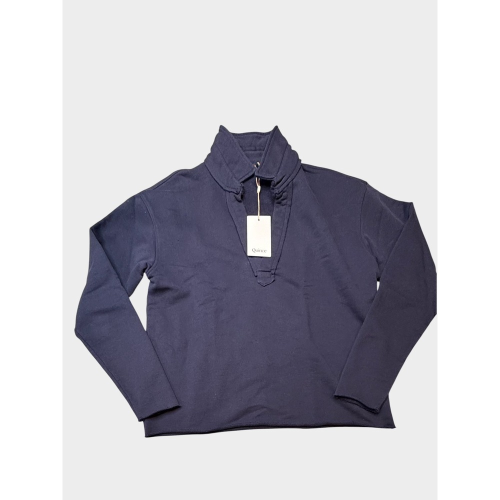 Quince Organic Cotton French Terry Henley Sweatshirt Navy Blue NWT Small T10